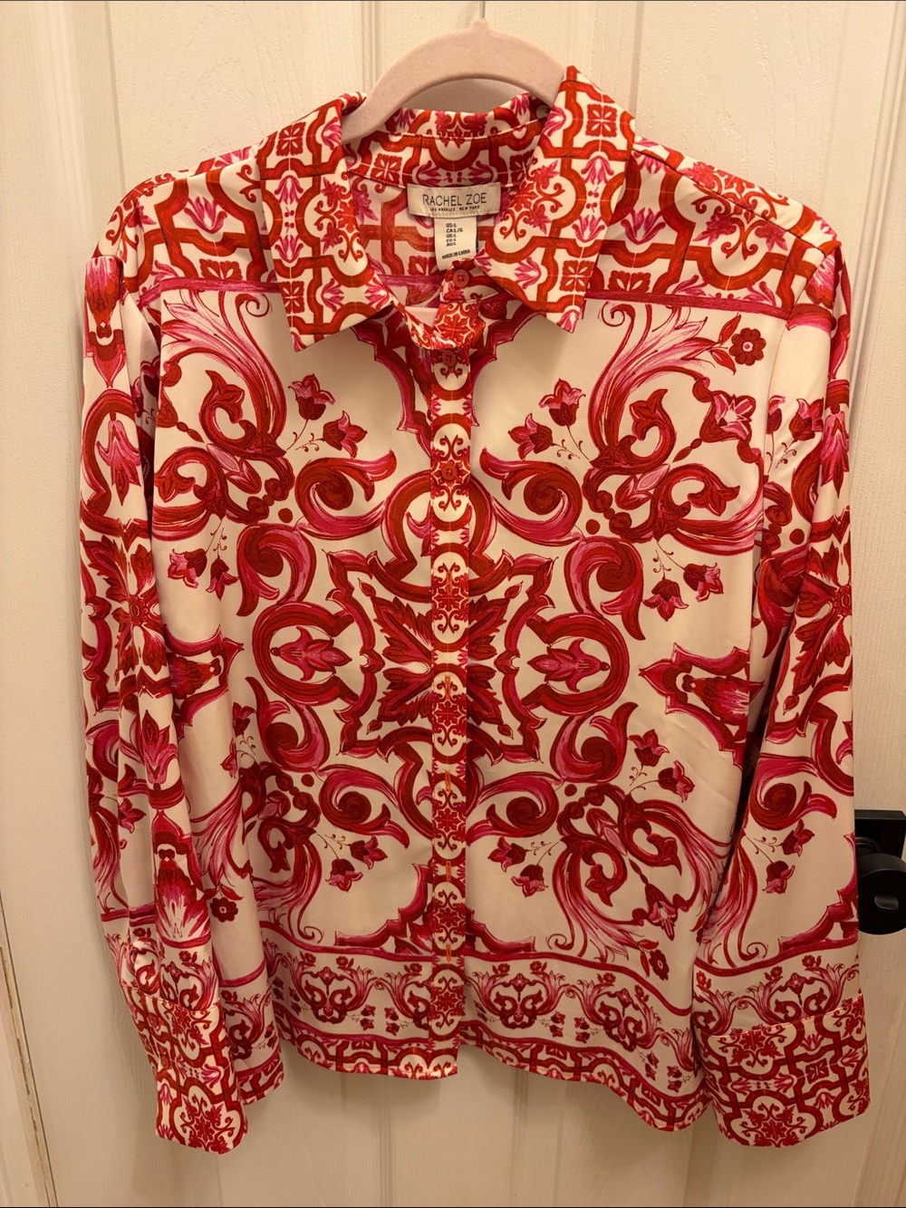 Red and Pink Long Sleeve Blouse